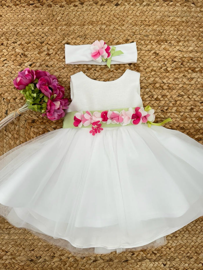 Abito in tulle e fiori fucsia