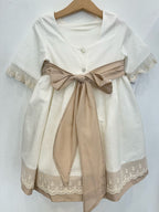 Abito In Lino Beige E Bianco Panna