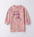 abito bambina cotone mimetico rosa fronte con gattino