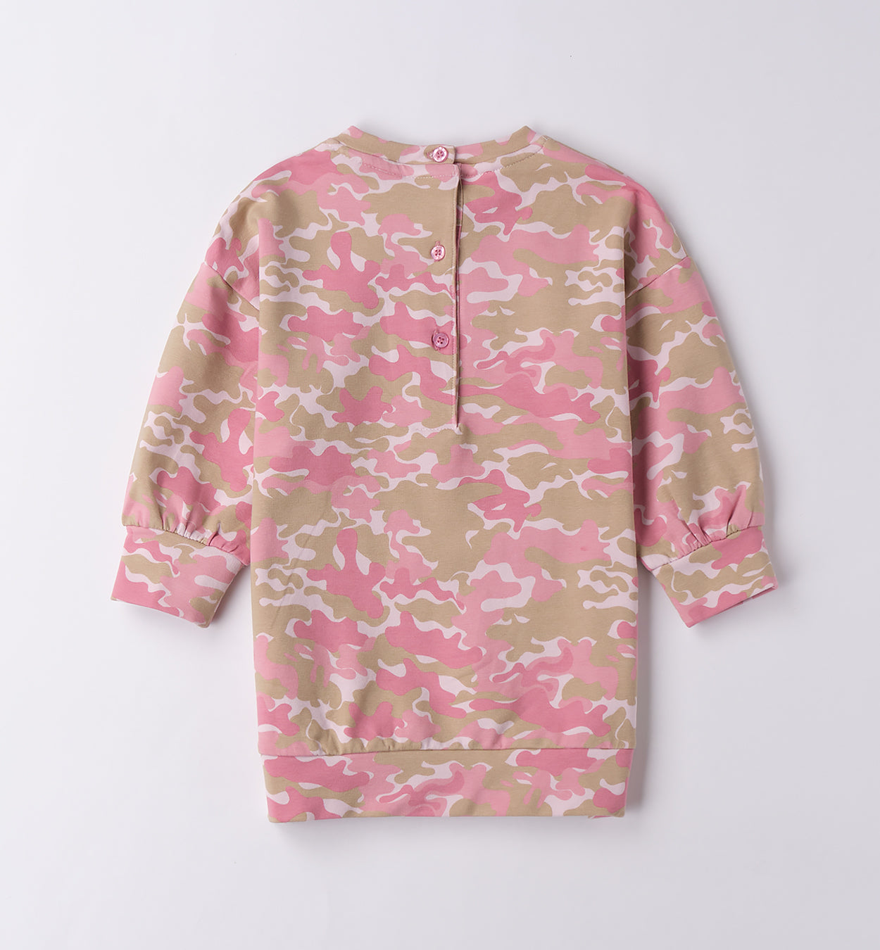abito bambina cotone mimetico rosa retro con bottoni