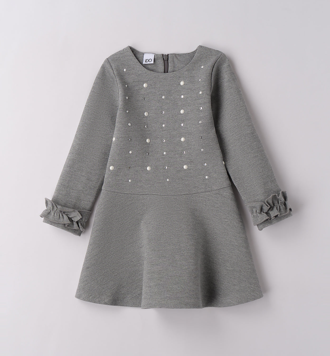 abito bambina elegante bianco con perle e punti luce