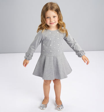 abito bambina elegante grigio retro con maniche lunghe