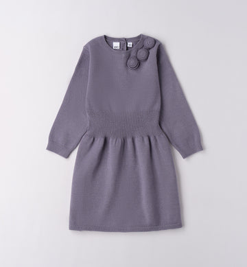 abito bambina lavanda in maglia con applicazioni frontale