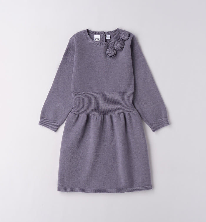 abito bambina lavanda in maglia con applicazioni frontale