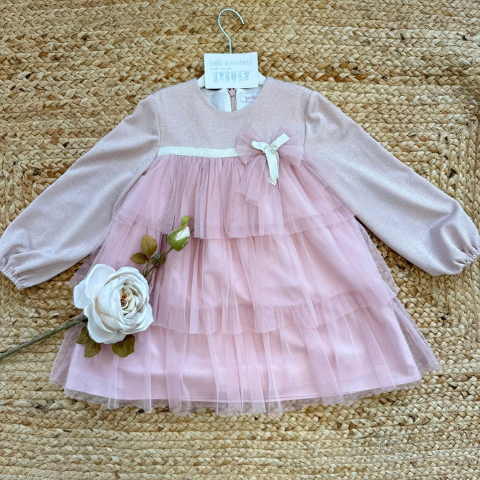abito bambina rosa tulle con fiocco elegante