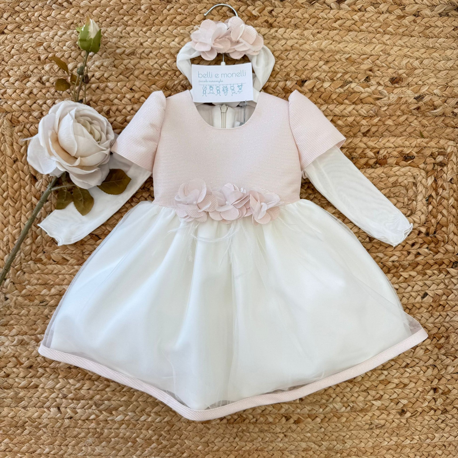 abito battesimo con fascia coordinata per neonata