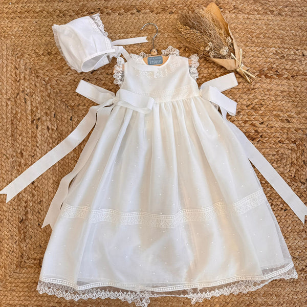 Abito da battesimo neonata in voile con fiocco laterale