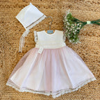 Abito battesimo neonata con punto smock rosa cipria