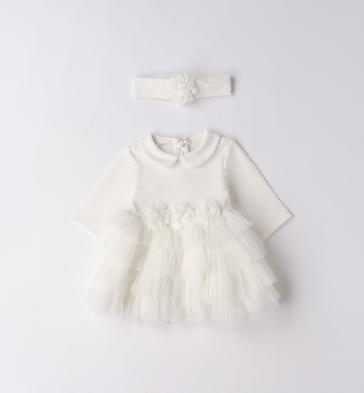 abito bianco battesimo bimba con fascia coordinata