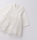 abito bianco battesimo bimba con ricami e fiocco