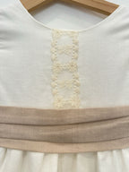 Abito In Lino Beige E Bianco Panna