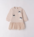 abito neonata beige con cuori e tulle fronte