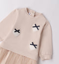 abito neonata beige dettaglio cuori e fiocchi blu