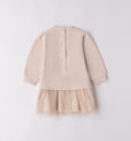 abito neonata beige retro con gonna in tulle
