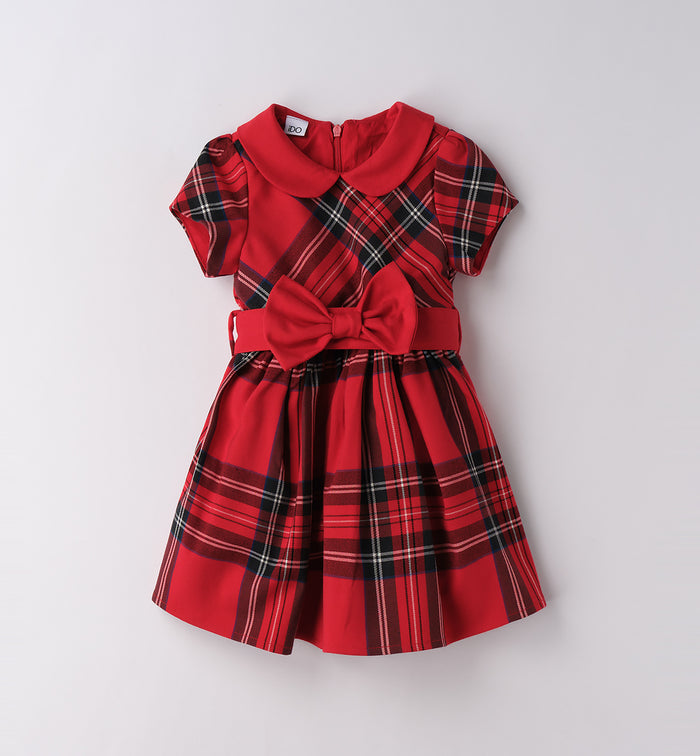 abito scozzese rosso con maxi fiocco per bambina fronte