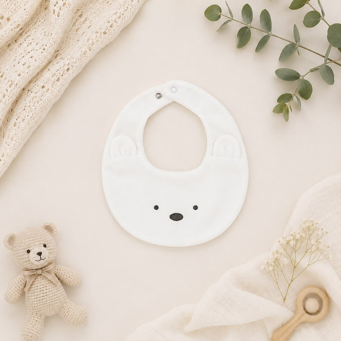 Bavaglino neonato con orsetto bianco