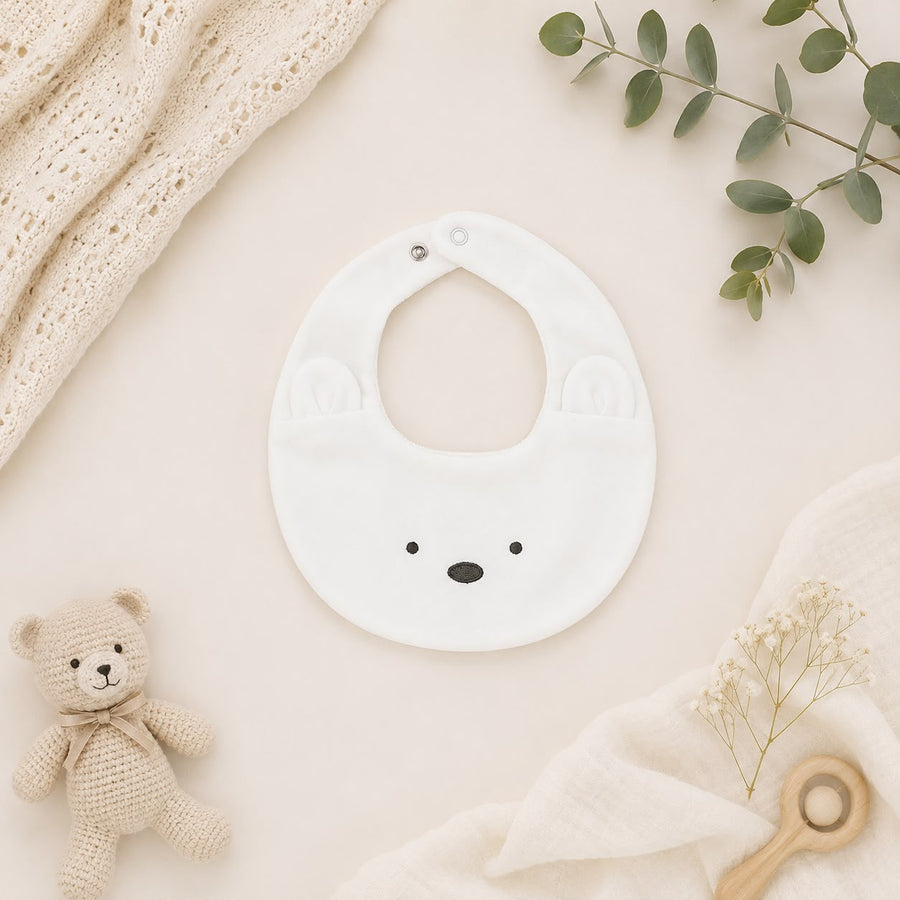 Bavaglino neonato con orsetto bianco