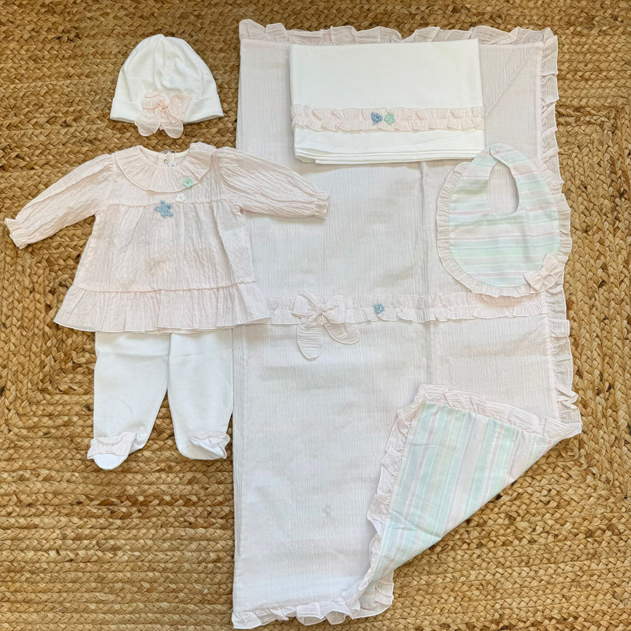 Coordinato nascita neonata in cotone con tutina e set letto - Belli e Monelli