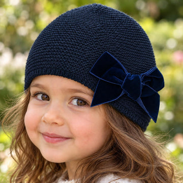 Cappello bambina blu Condor con fiocco in velluto