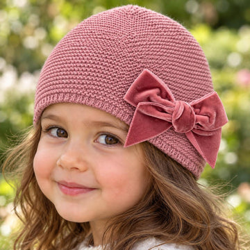 Cappello bambina rosa antico Condor con fiocco in velluto