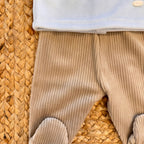Uscita clinica neonato ciniglia celeste e beige con orsetto