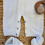 Tutina neonato/a panna in lana e cashmere con scarpine coordinate