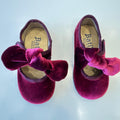 Ballerine bimba in velluto bordeaux con maxi fiocco tono su tono