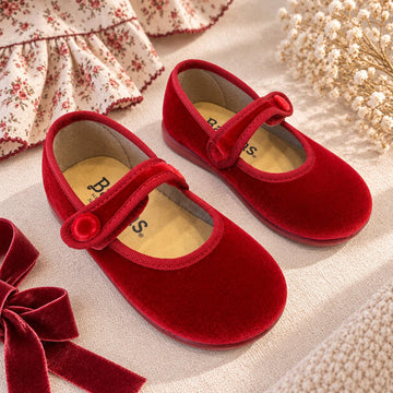 Ballerina Mary Jane bimba in velluto rosso