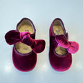Ballerine bimba in velluto bordeaux con maxi fiocco tono su tono