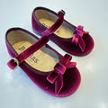 Scarpe Mary Jane bordeaux bambina in velluto con fiocco e cinturino