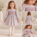 Abito bimba floreale rosa con volant decorativi e manica lunga