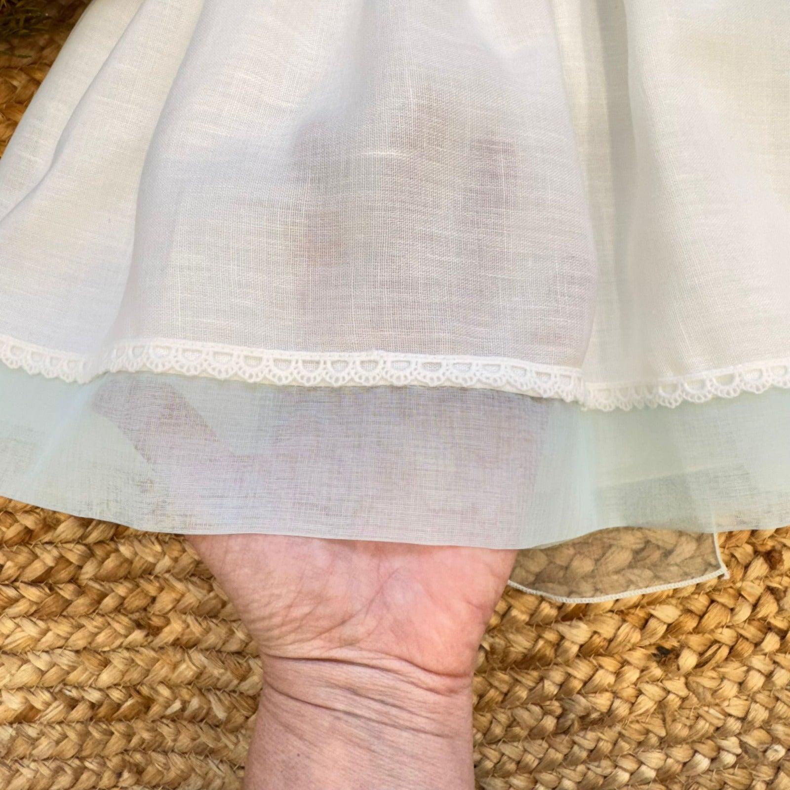 Abito battesimo bimba acqua marina in cotone e lino