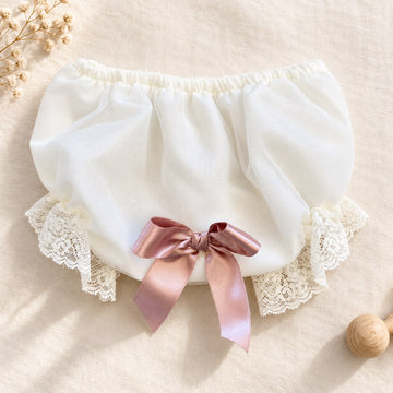 Coulotte battesimo bimba in tulle e pizzo con fiocco rosa cipria