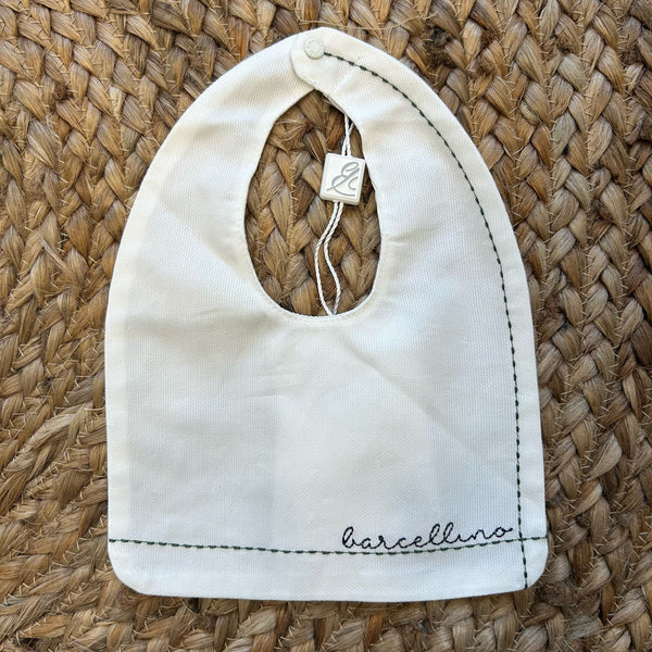 Bavaglino Barcellino con bordo ricamato verde e scritta blu