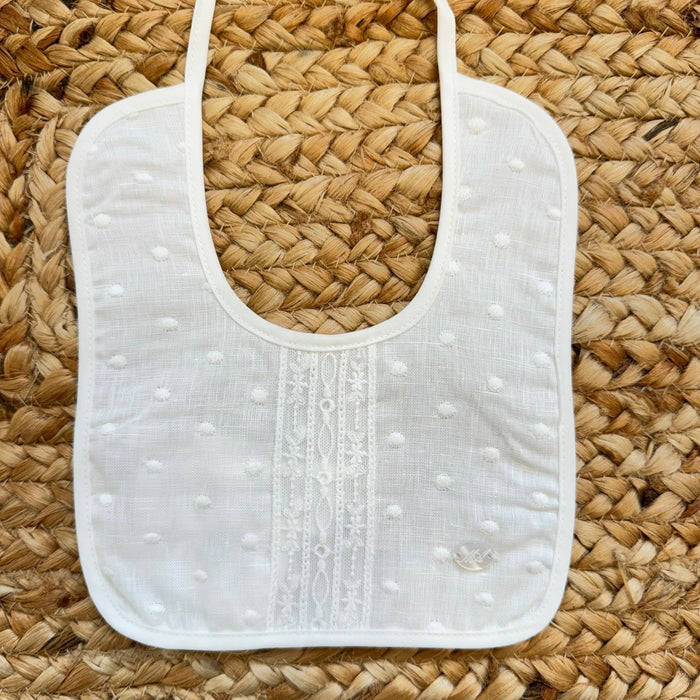 bavaglino battesimo neonato lino cotone plumetis