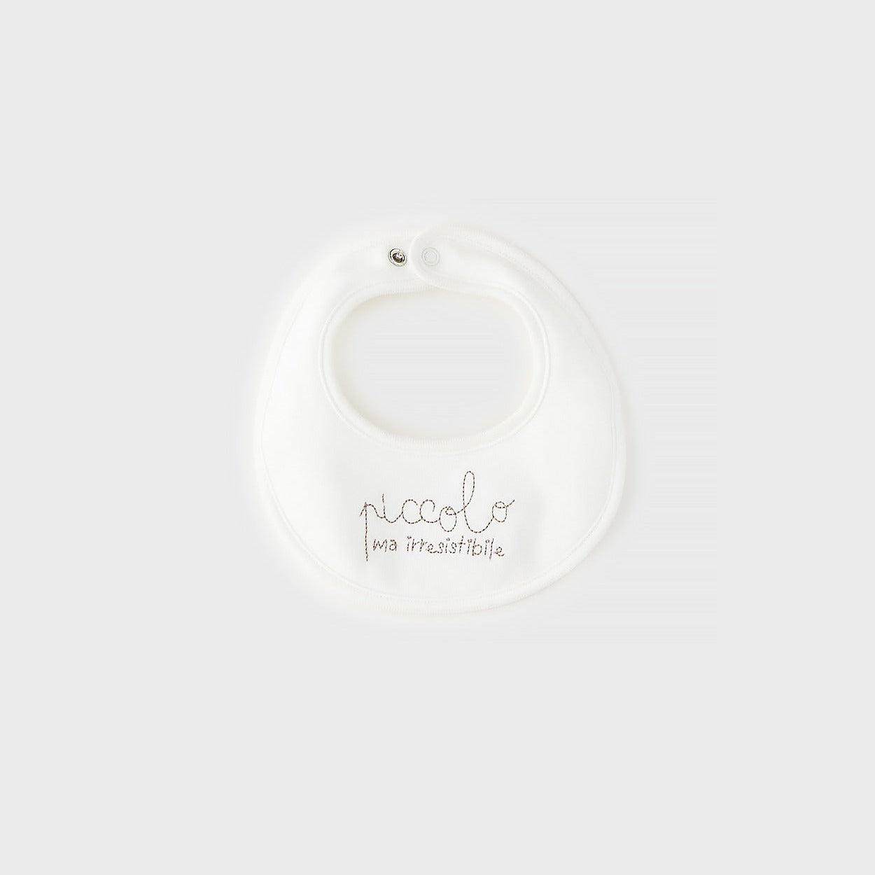 Bavaglino neonato in cotone bianco con ricamo beige Piccolo ma irresistibile per corredino nascita