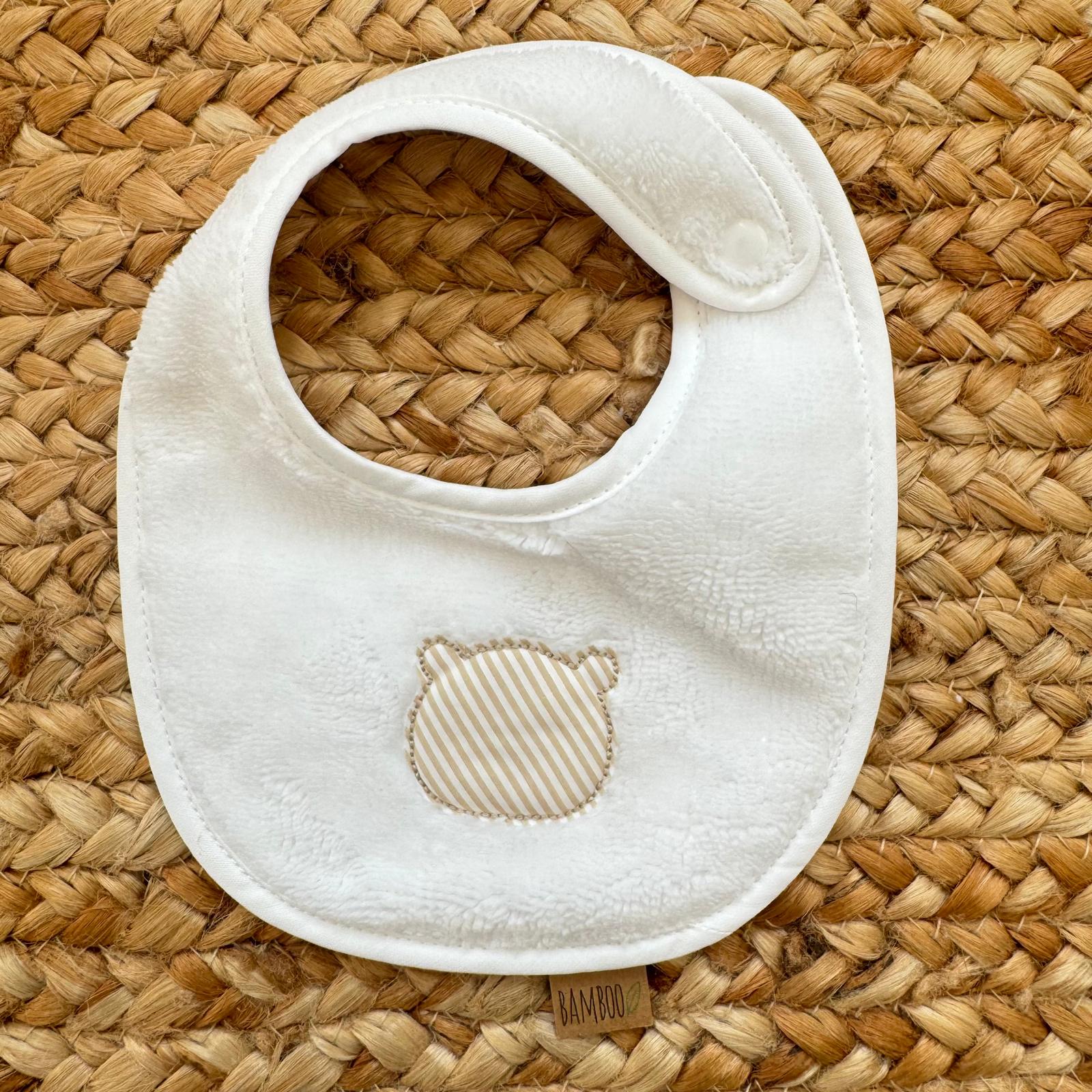 bavaglino neonato unisex con orsetto rigato