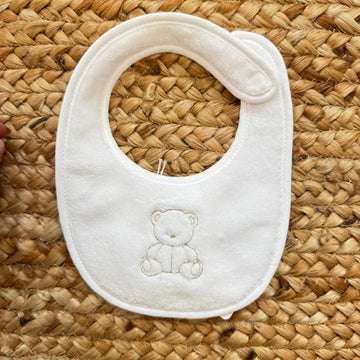 bavaglino neonato unisex con orsetto ricamato