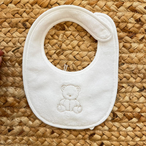 bavaglino neonato unisex con orsetto ricamato
