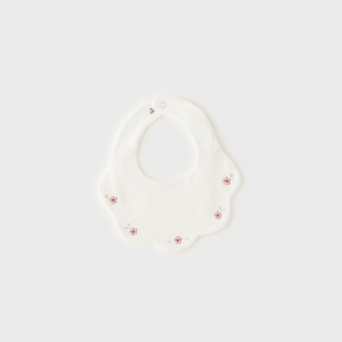 Bavetta neonata in 100% cotone con piccoli fiorellini rosa ricamati per corredino nascita bambina