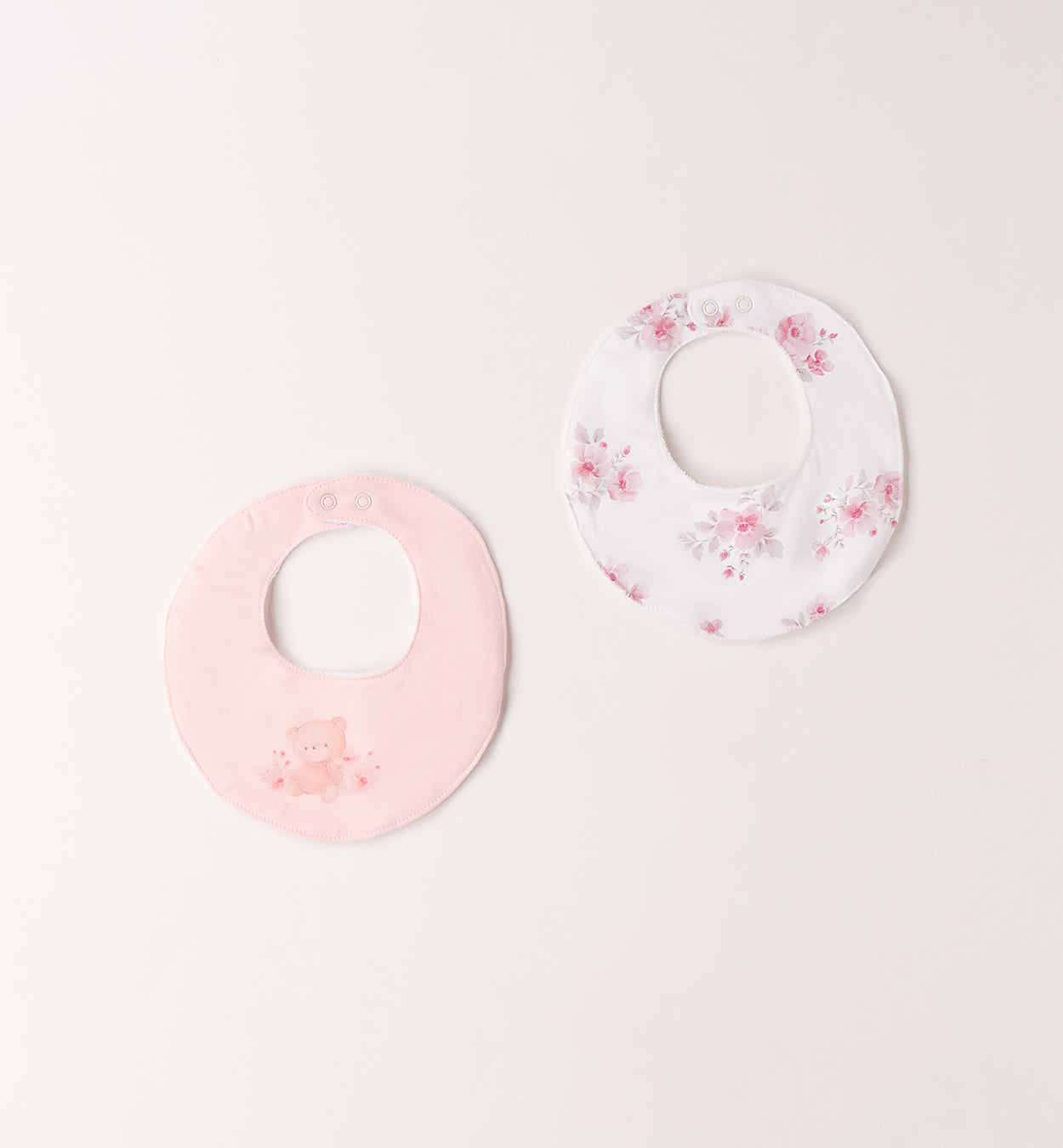 Set due bavette neonata in cotone elasticizzato rosa e floreale