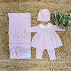 Uscita clinica neonata in pura lana rosa cipria con cuori ricamati