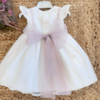 ABITO BATTESIMO BIANCO NEONATA CON PIZZO E FIOCCO CIPRIA