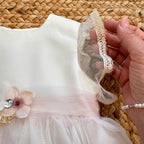 ABITO BATTESIMO BIMBA CON TULLE ROSA E FIORI 3D