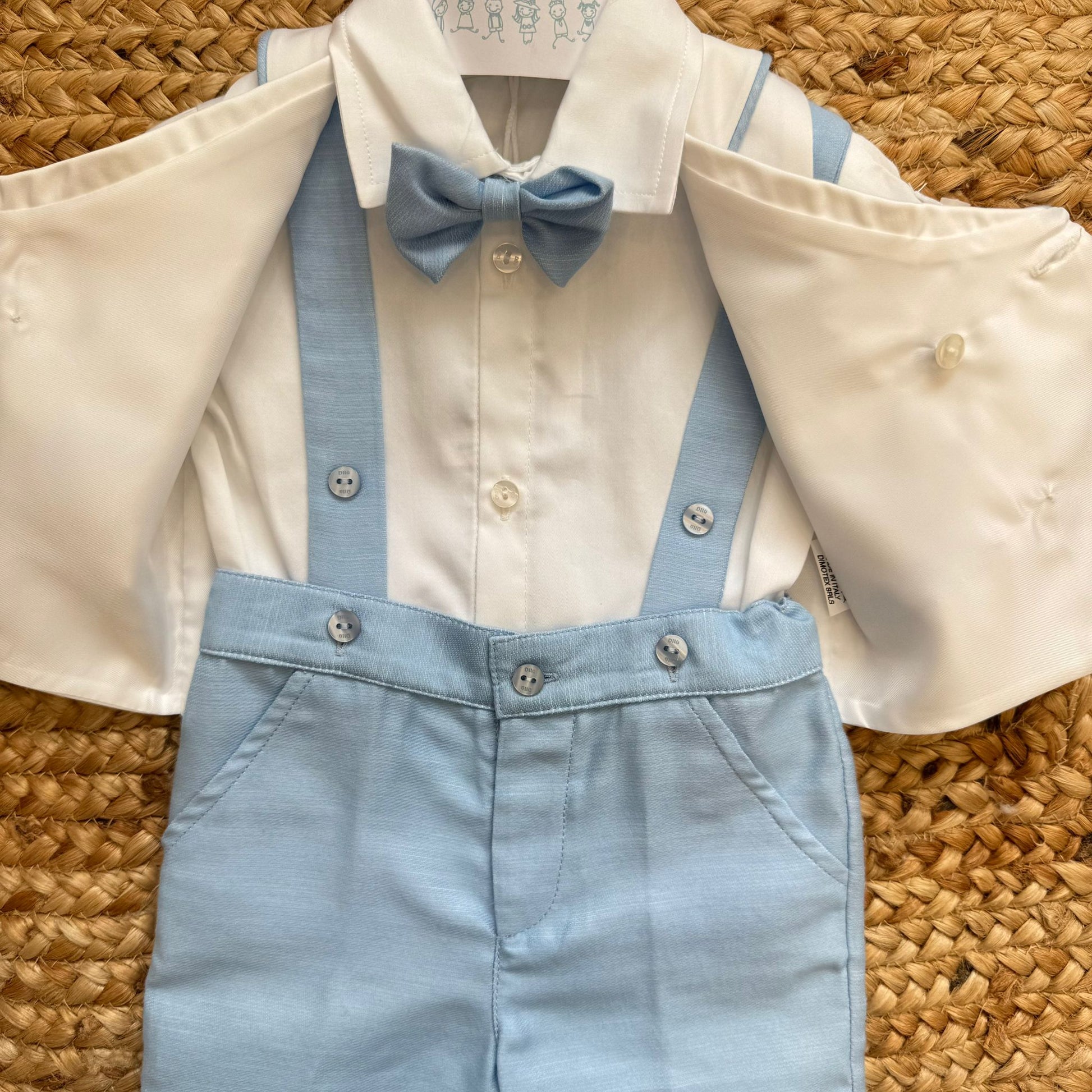 bermuda celeste con bretelle completo cerimonia neonato