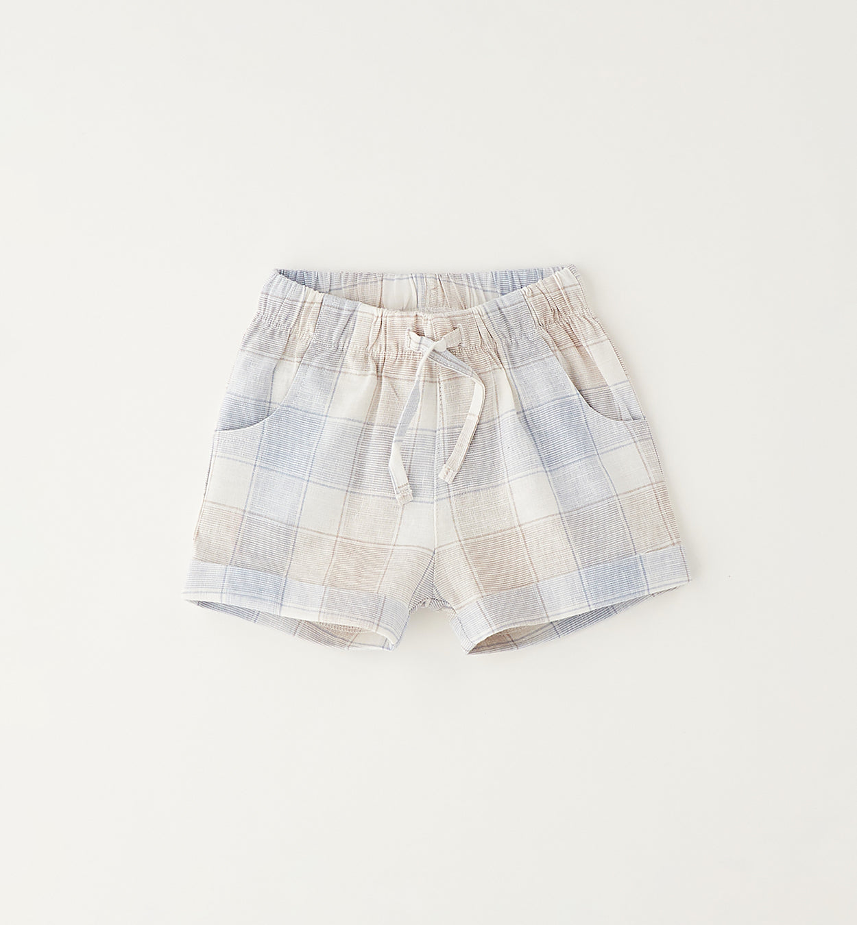 bermuda neonato fantasia check beige azzurro