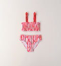 bikini bimba righe rosse con stampa angurie top arricciato