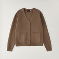 Cardigan bimbo marrone con bottoni e tasche applicate