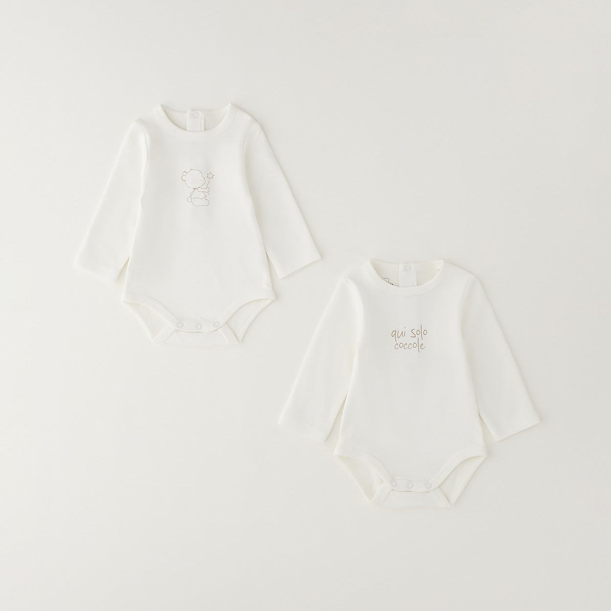 Bipack body unisex in caldo cotone panna a manica lunga con delicate decorazioni per neonato