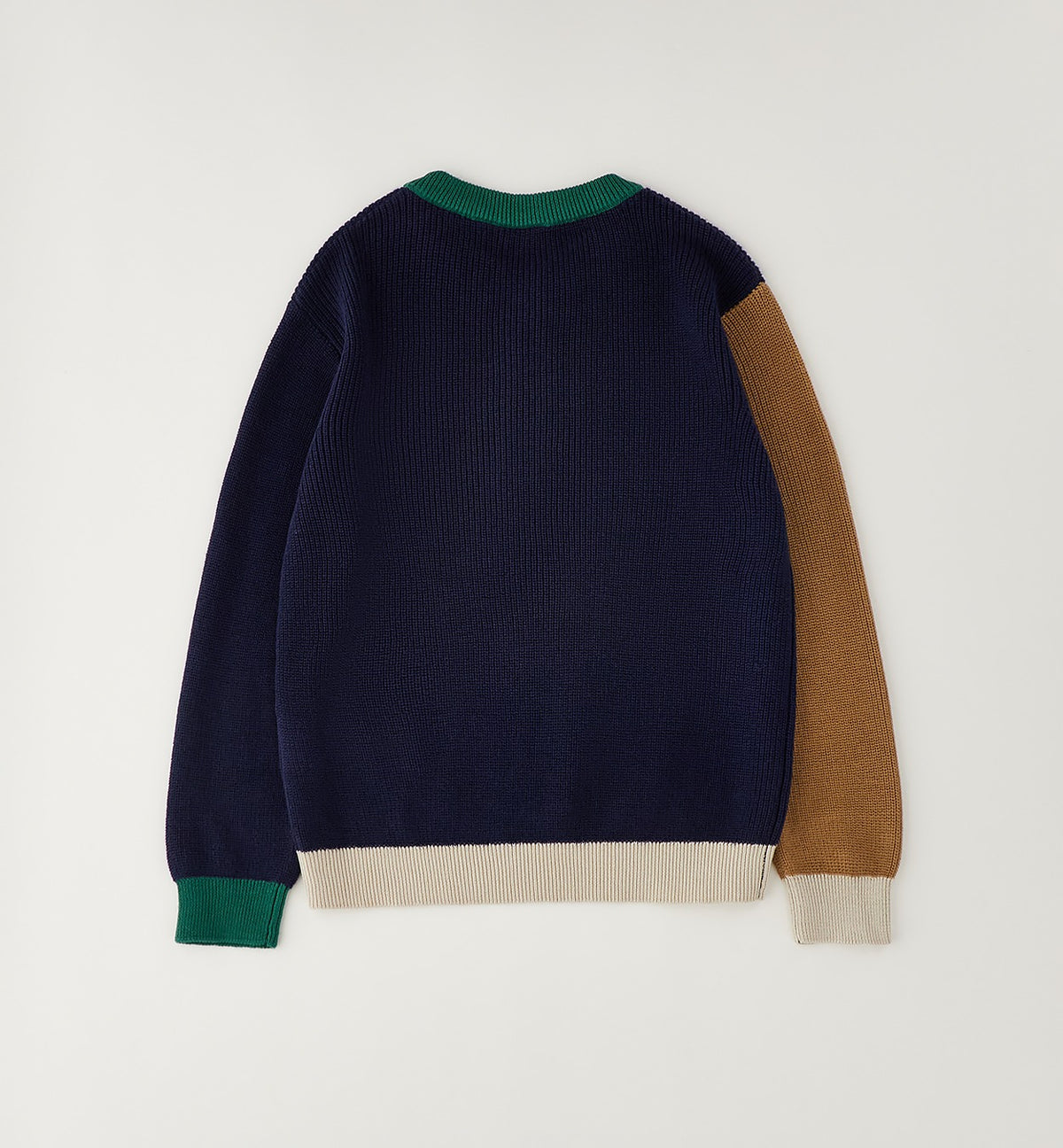 Pullover bimbo blu multicolor in cotone con dettagli verde cammello e beige